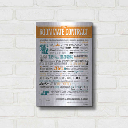 Luxe Metal Art 'Roommate Contract' by JJ Brando, Metal Wall Art,12x16