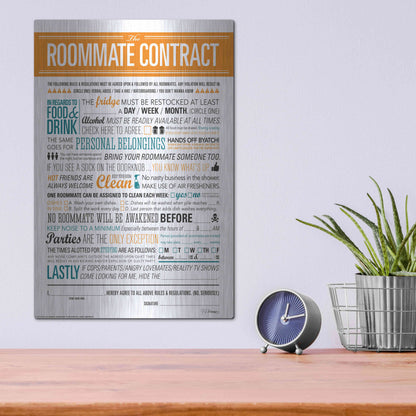 Luxe Metal Art 'Roommate Contract' by JJ Brando, Metal Wall Art,12x16