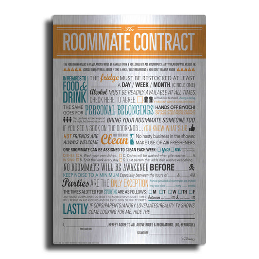 Luxe Metal Art 'Roommate Contract' by JJ Brando, Metal Wall Art