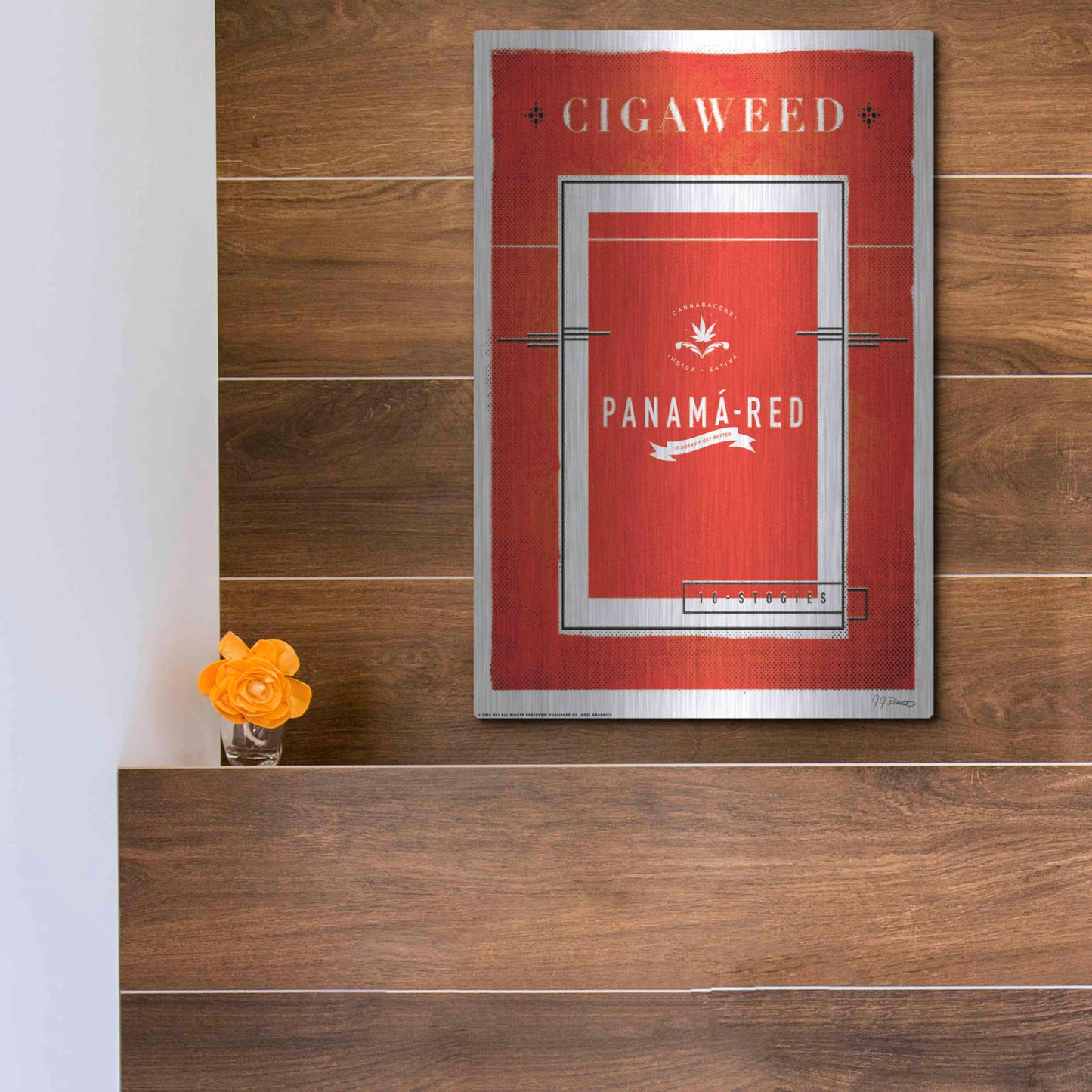 Luxe Metal Art 'Panama Red' by JJ Brando, Metal Wall Art,12x16