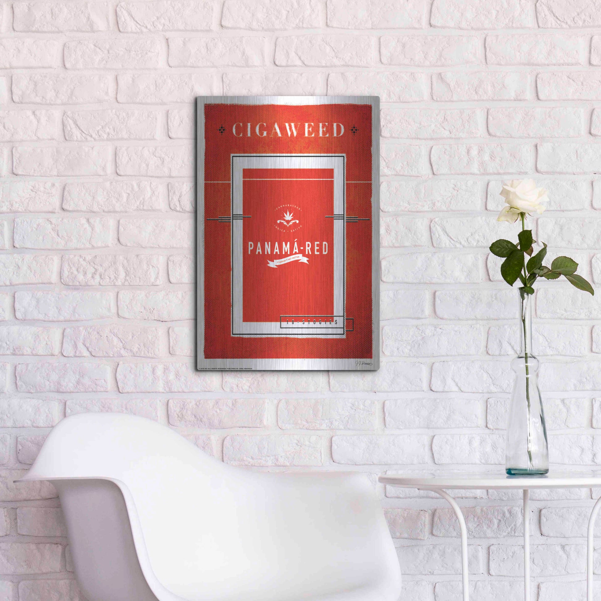 Luxe Metal Art 'Panama Red' by JJ Brando, Metal Wall Art,16x24