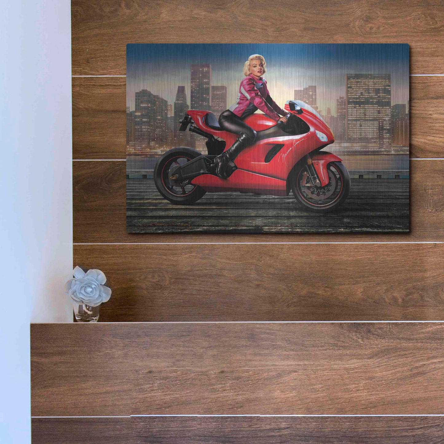 Luxe Metal Art 'Marilyn's Ride' by JJ Brando, Metal Wall Art,16x12