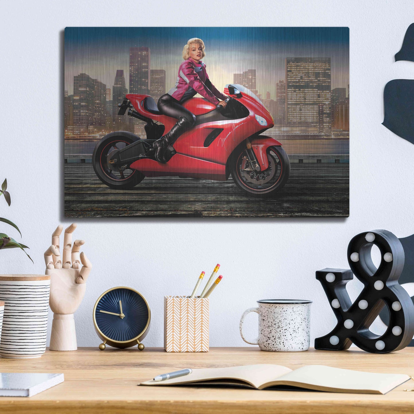 Luxe Metal Art 'Marilyn's Ride' by JJ Brando, Metal Wall Art,16x12