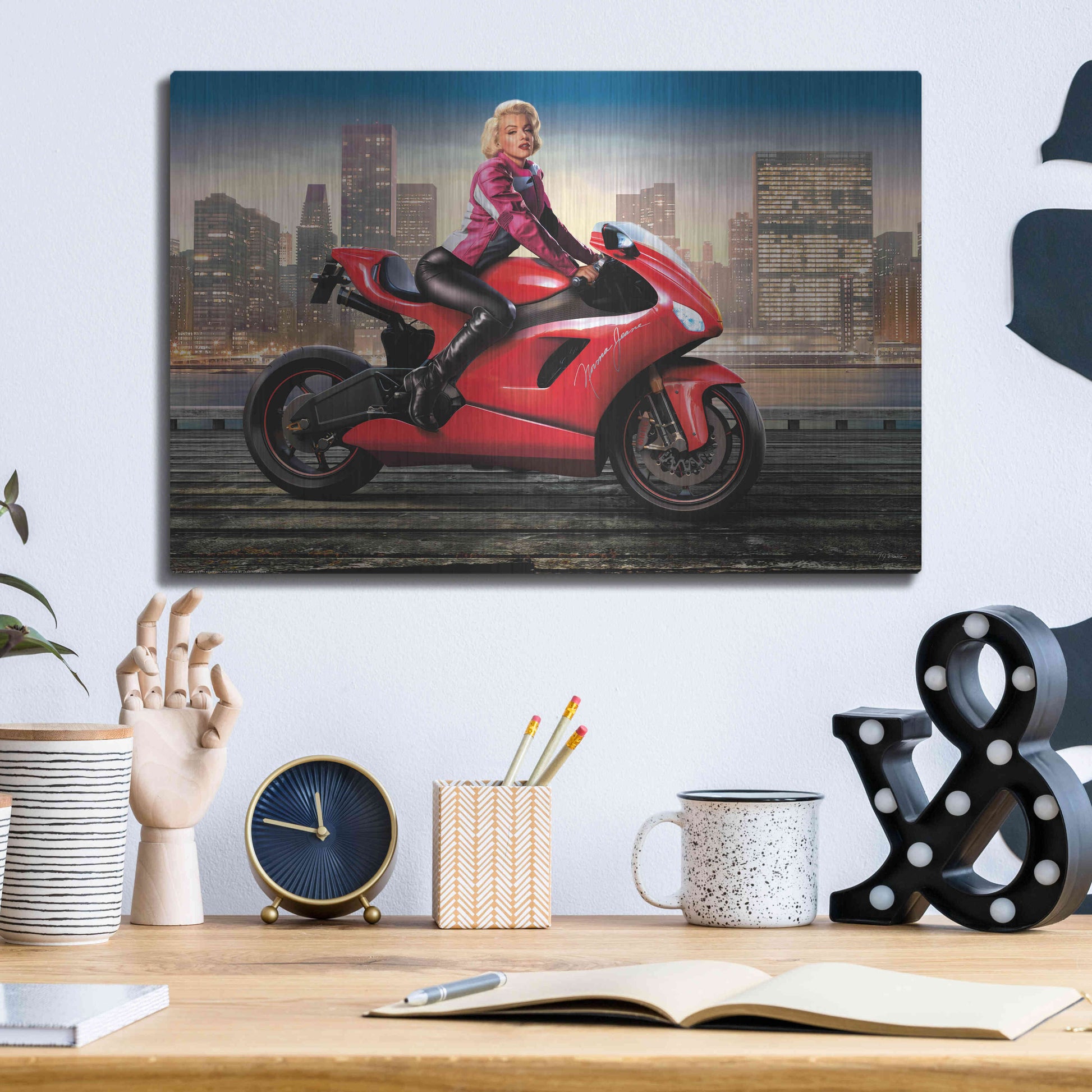 Luxe Metal Art 'Marilyn's Ride' by JJ Brando, Metal Wall Art,16x12