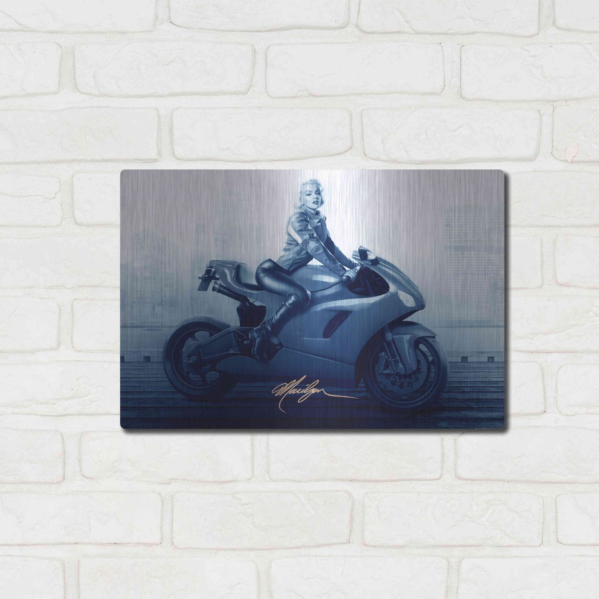 Luxe Metal Art 'Marilyn's Ride In Blue' by JJ Brando, Metal Wall Art,16x12