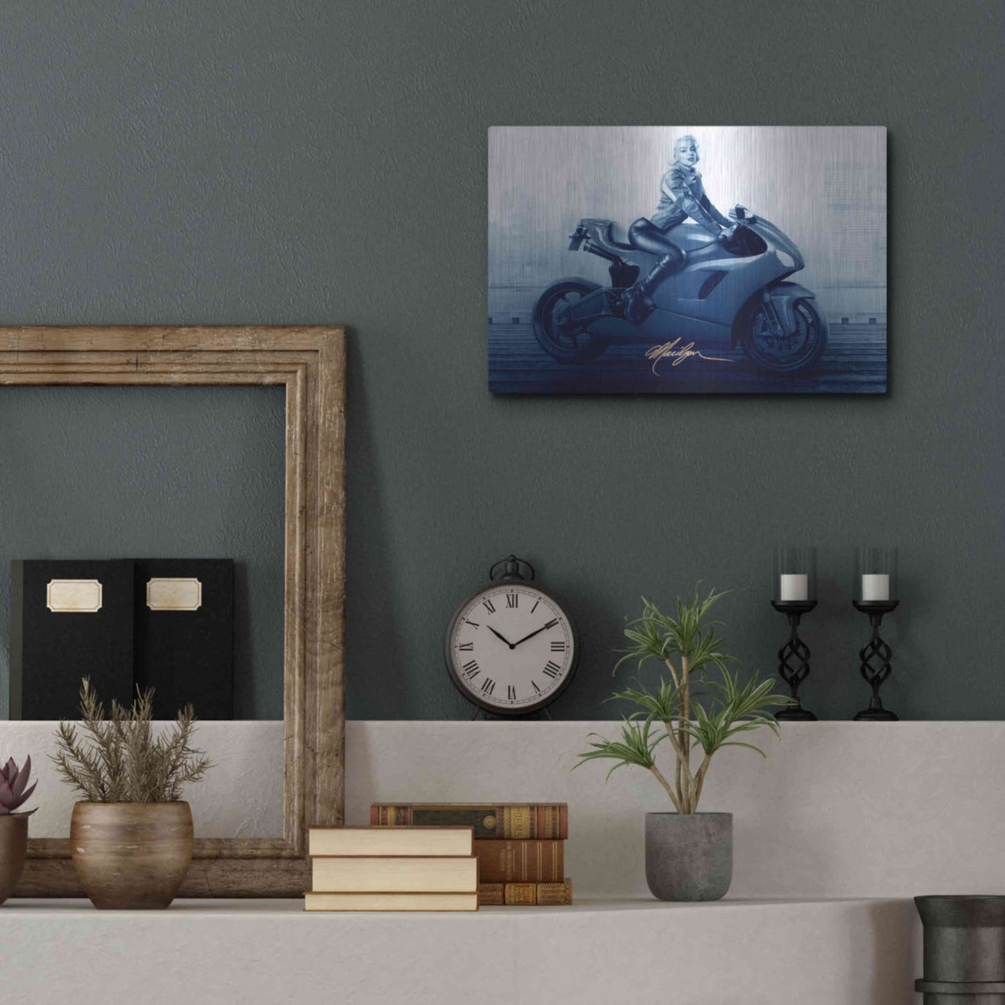 Luxe Metal Art 'Marilyn's Ride In Blue' by JJ Brando, Metal Wall Art,16x12