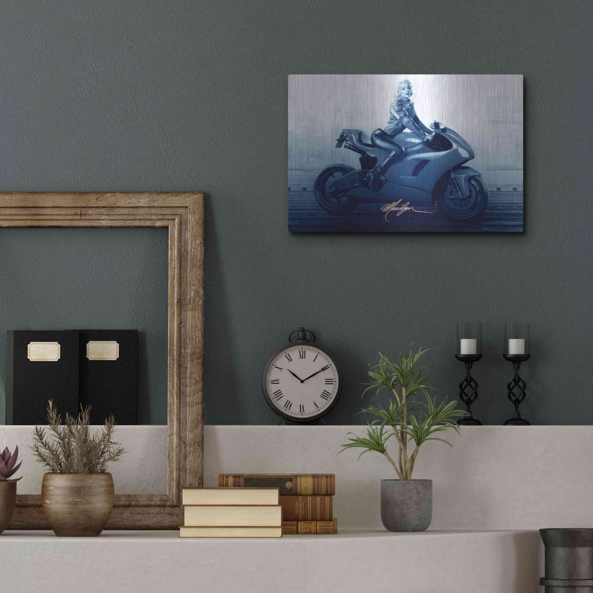 Luxe Metal Art 'Marilyn's Ride In Blue' by JJ Brando, Metal Wall Art,16x12