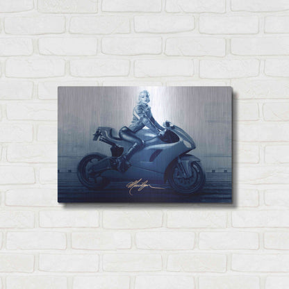 Luxe Metal Art 'Marilyn's Ride In Blue' by JJ Brando, Metal Wall Art,24x16