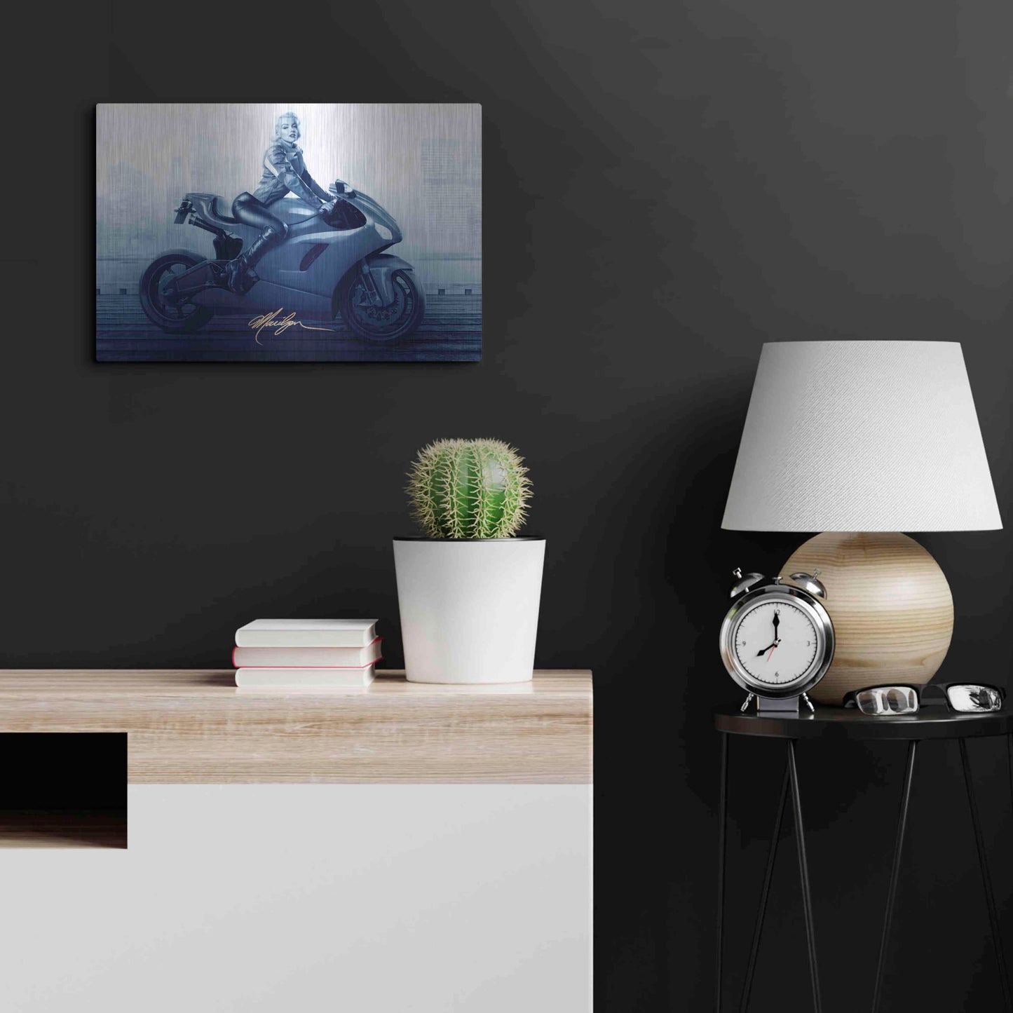 Luxe Metal Art 'Marilyn's Ride In Blue' by JJ Brando, Metal Wall Art,24x16