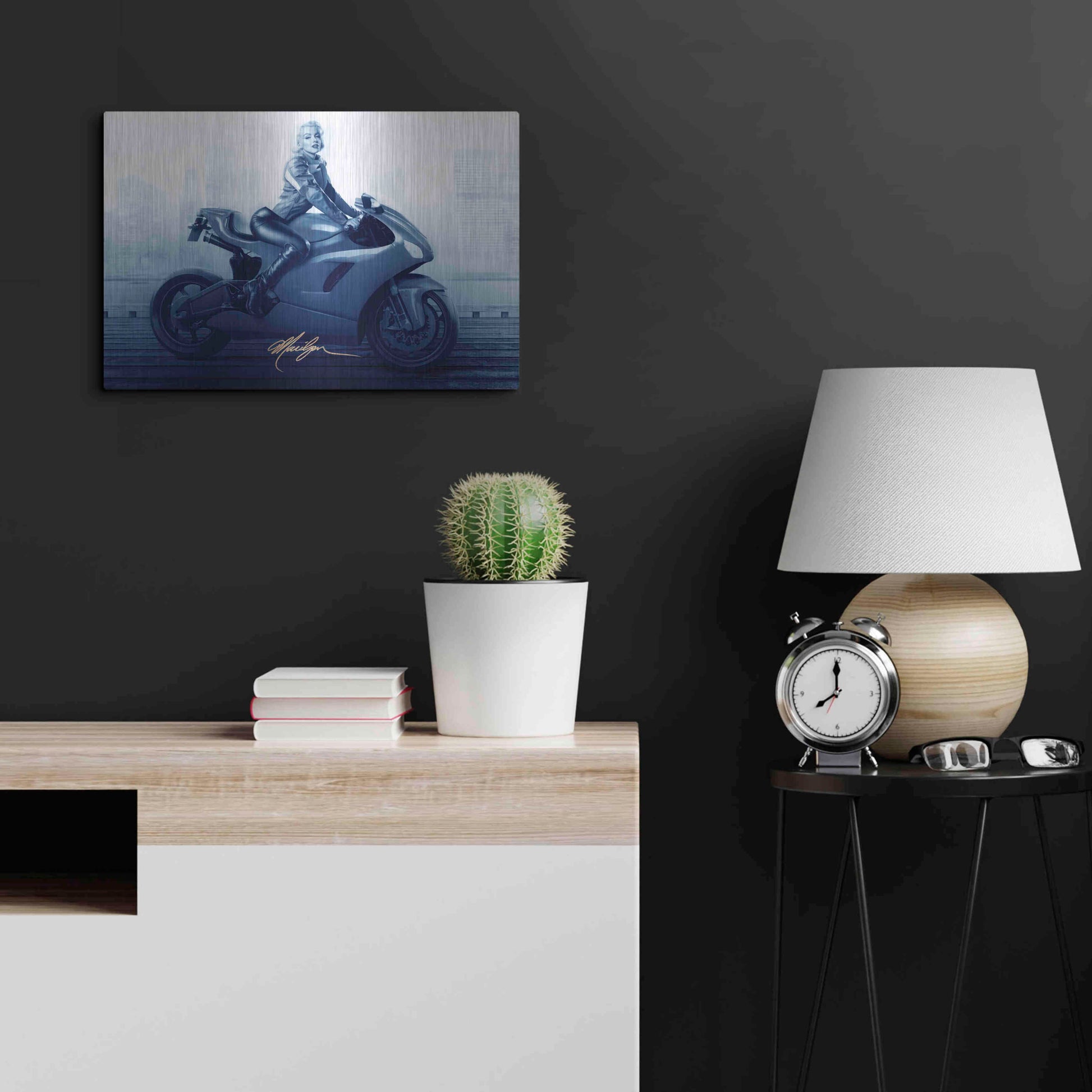 Luxe Metal Art 'Marilyn's Ride In Blue' by JJ Brando, Metal Wall Art,24x16