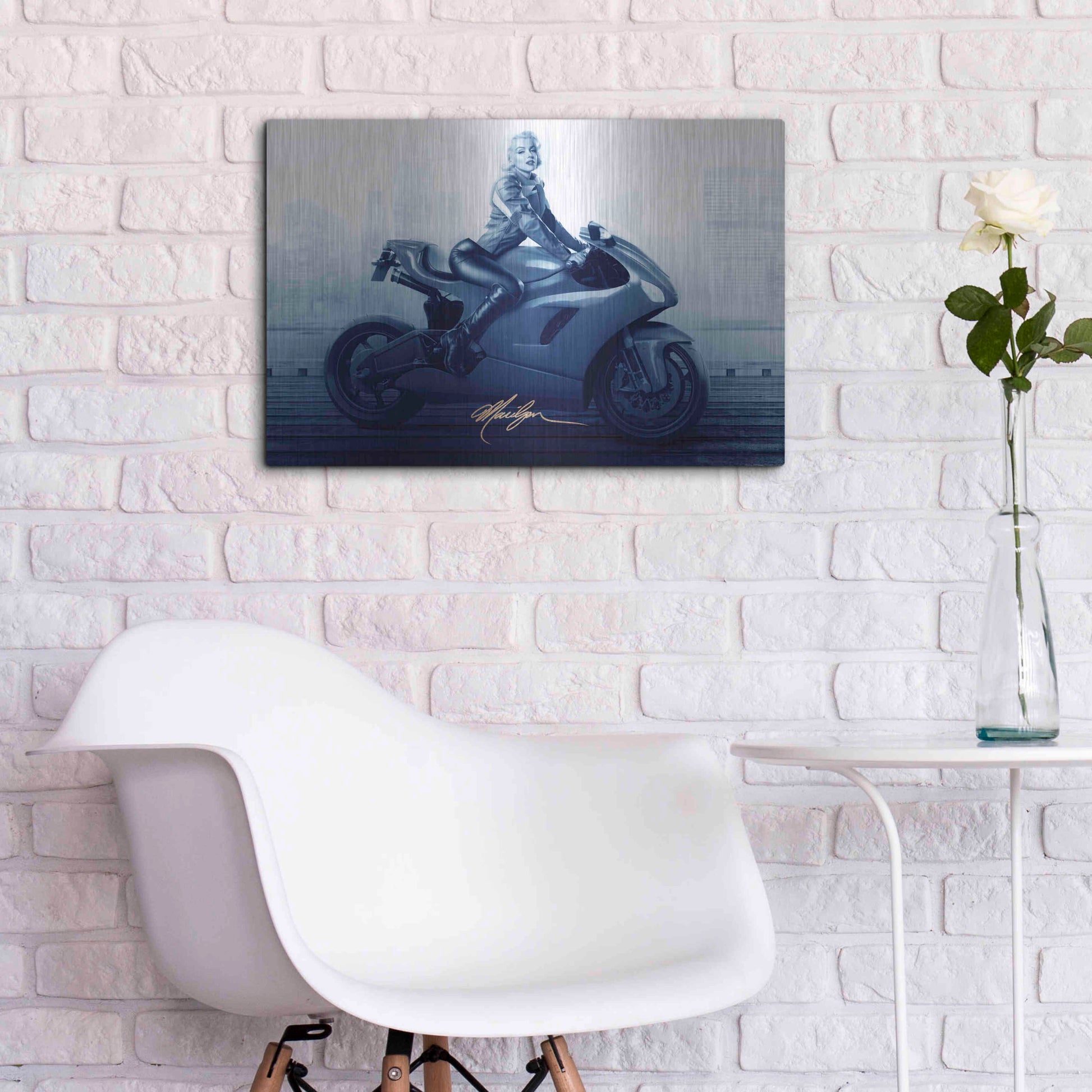 Luxe Metal Art 'Marilyn's Ride In Blue' by JJ Brando, Metal Wall Art,24x16