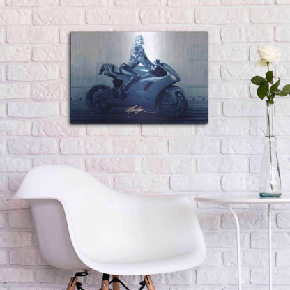Luxe Metal Art 'Marilyn's Ride In Blue' by JJ Brando, Metal Wall Art,24x16