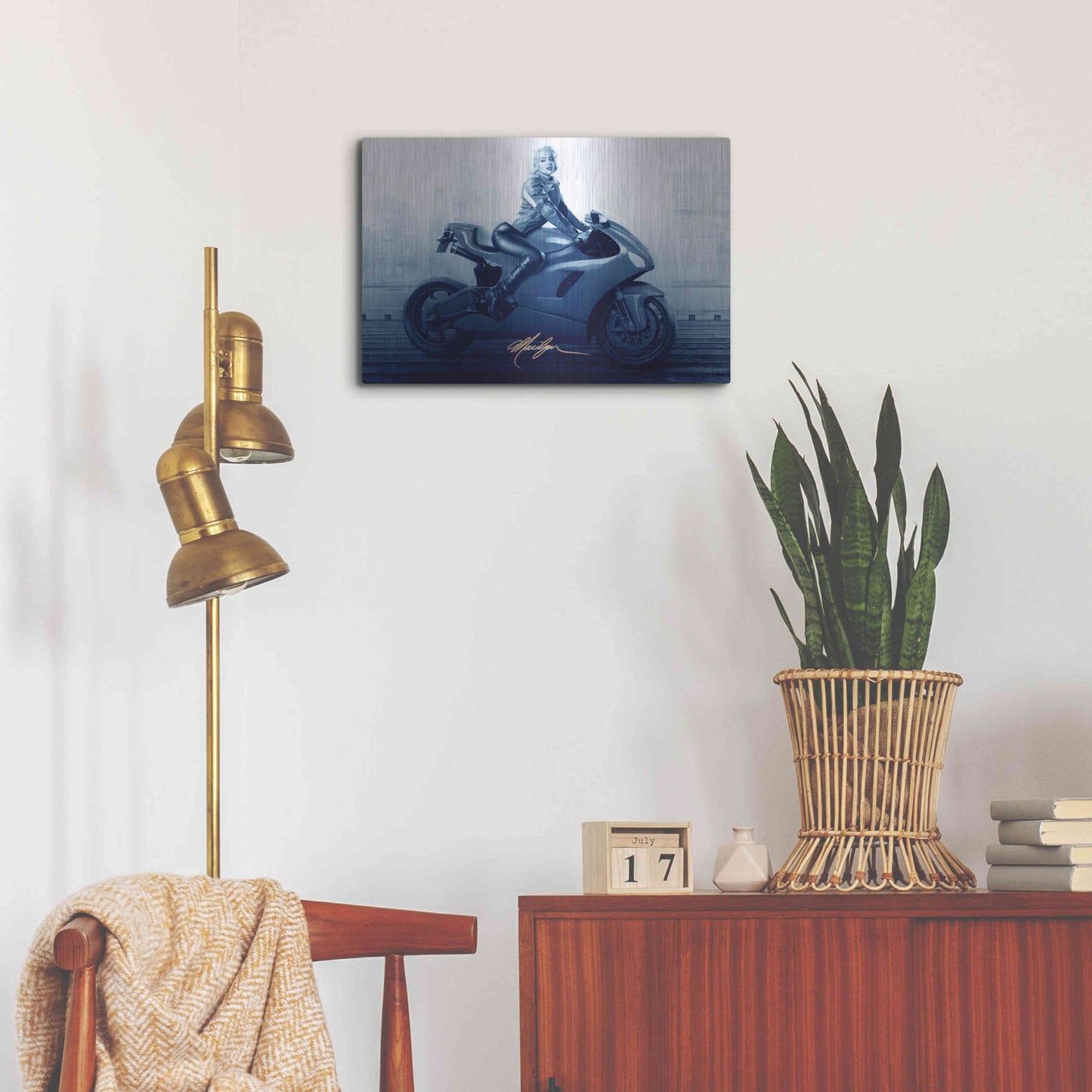 Luxe Metal Art 'Marilyn's Ride In Blue' by JJ Brando, Metal Wall Art,24x16