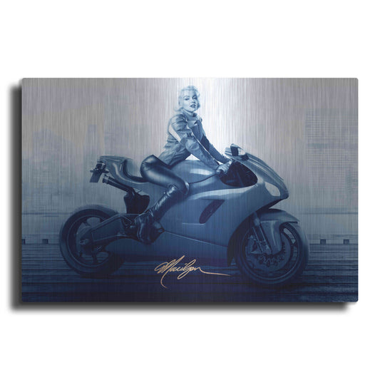 Luxe Metal Art 'Marilyn's Ride In Blue' by JJ Brando, Metal Wall Art