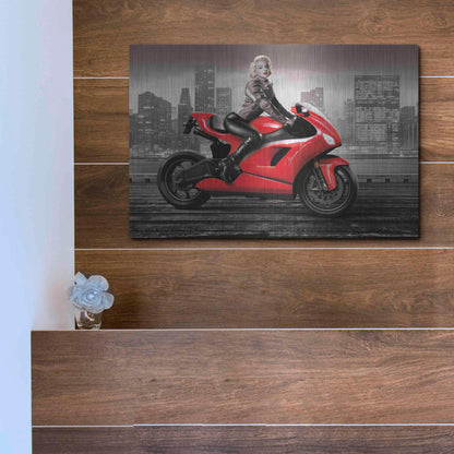 Luxe Metal Art 'Marilyn's Ride BW' by JJ Brando, Metal Wall Art,16x12
