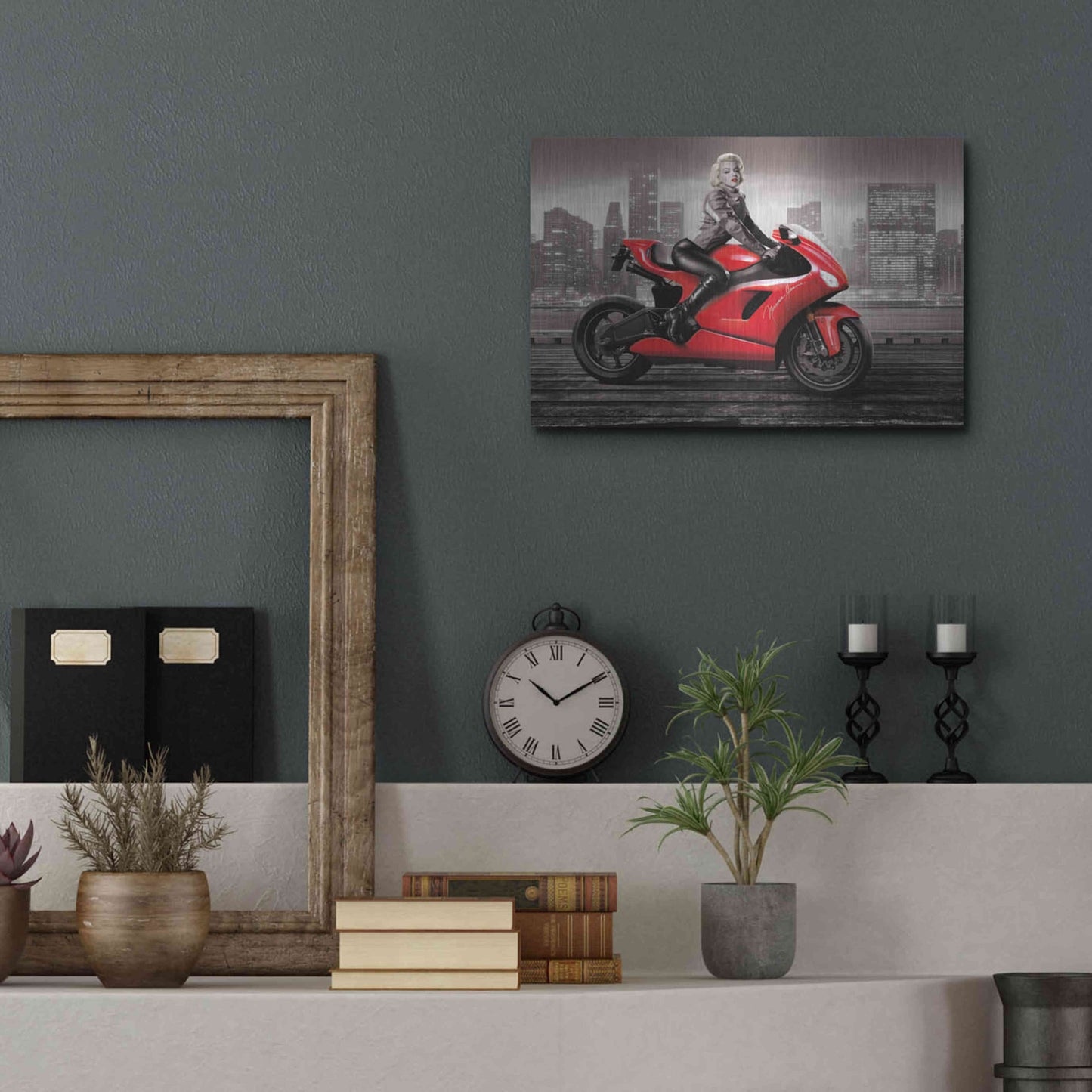 Luxe Metal Art 'Marilyn's Ride BW' by JJ Brando, Metal Wall Art,16x12