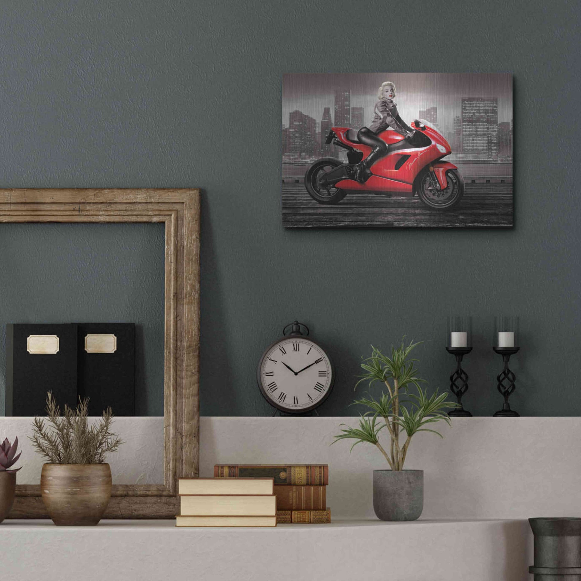 Luxe Metal Art 'Marilyn's Ride BW' by JJ Brando, Metal Wall Art,16x12