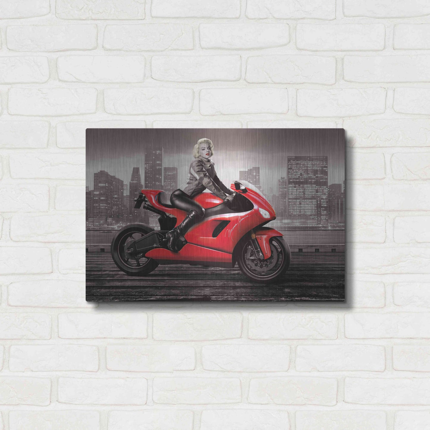 Luxe Metal Art 'Marilyn's Ride BW' by JJ Brando, Metal Wall Art,24x16