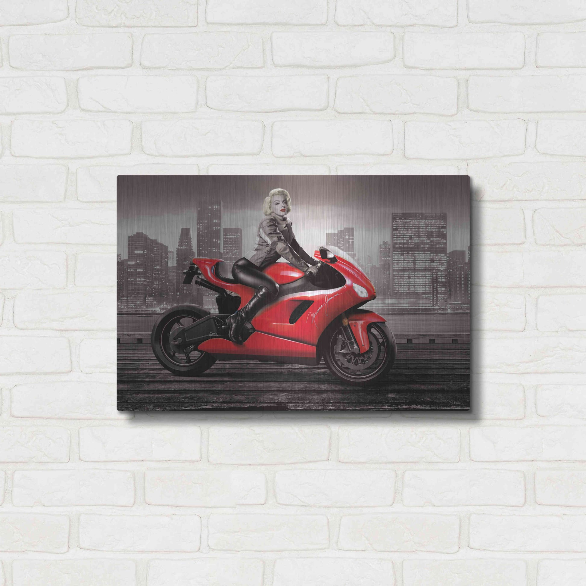 Luxe Metal Art 'Marilyn's Ride BW' by JJ Brando, Metal Wall Art,24x16