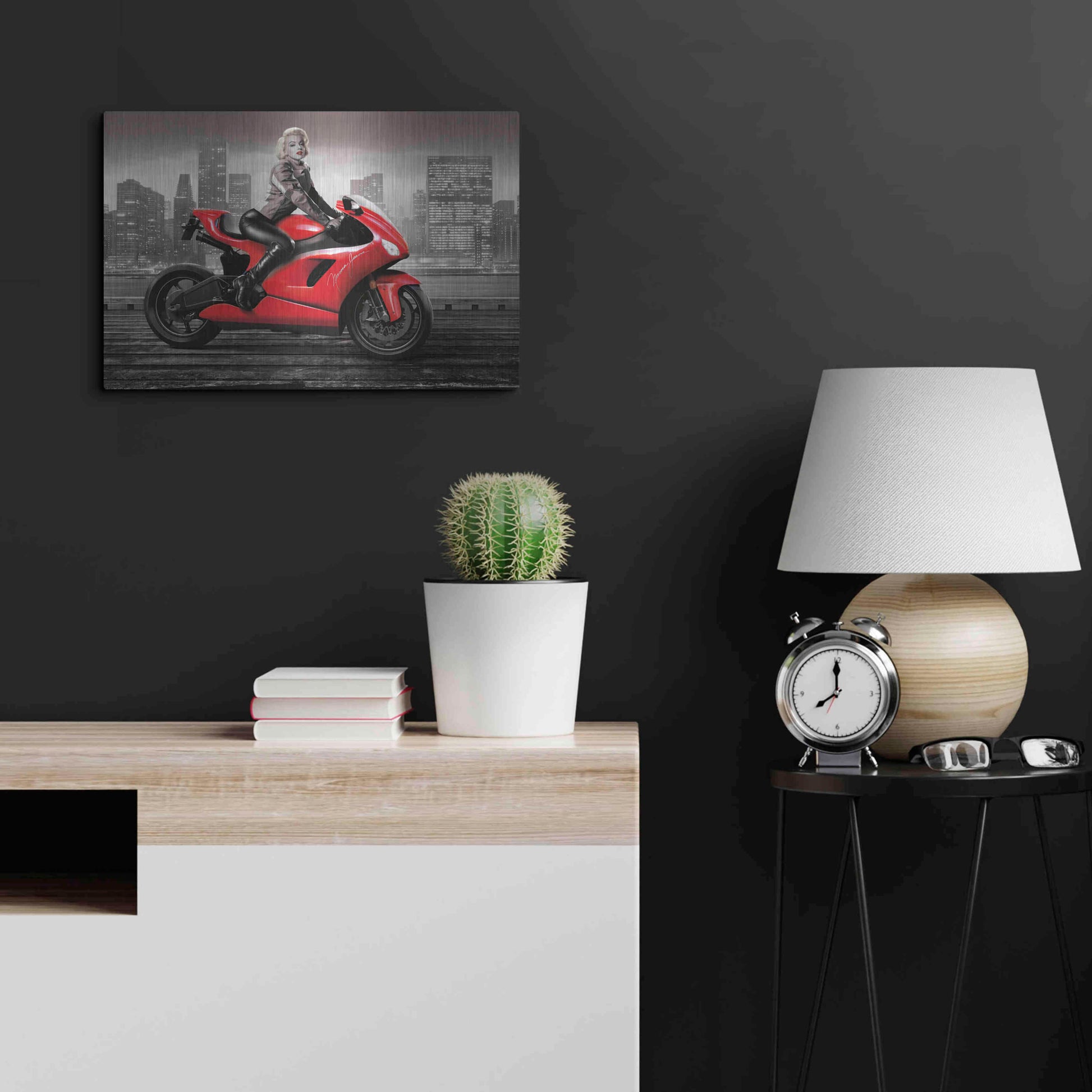 Luxe Metal Art 'Marilyn's Ride BW' by JJ Brando, Metal Wall Art,24x16