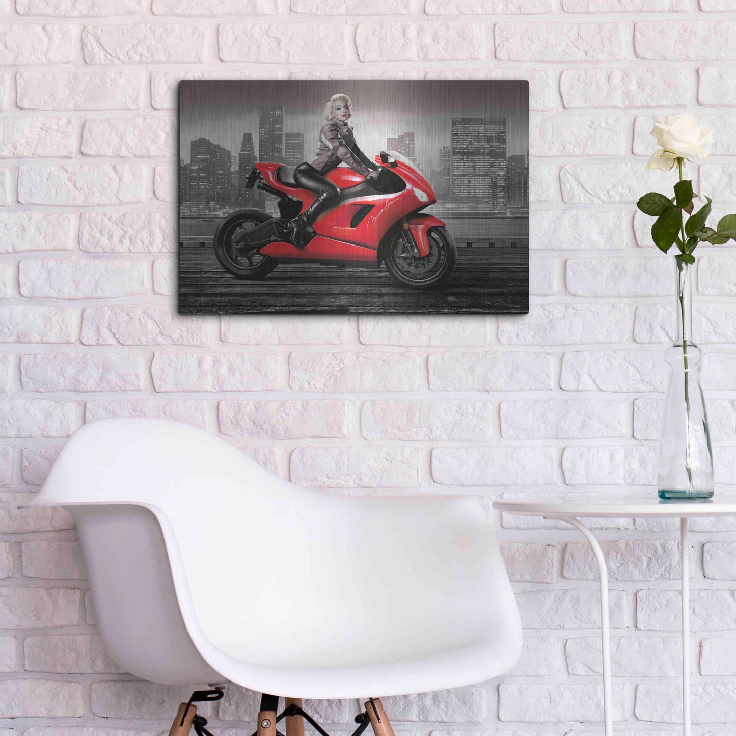 Luxe Metal Art 'Marilyn's Ride BW' by JJ Brando, Metal Wall Art,24x16