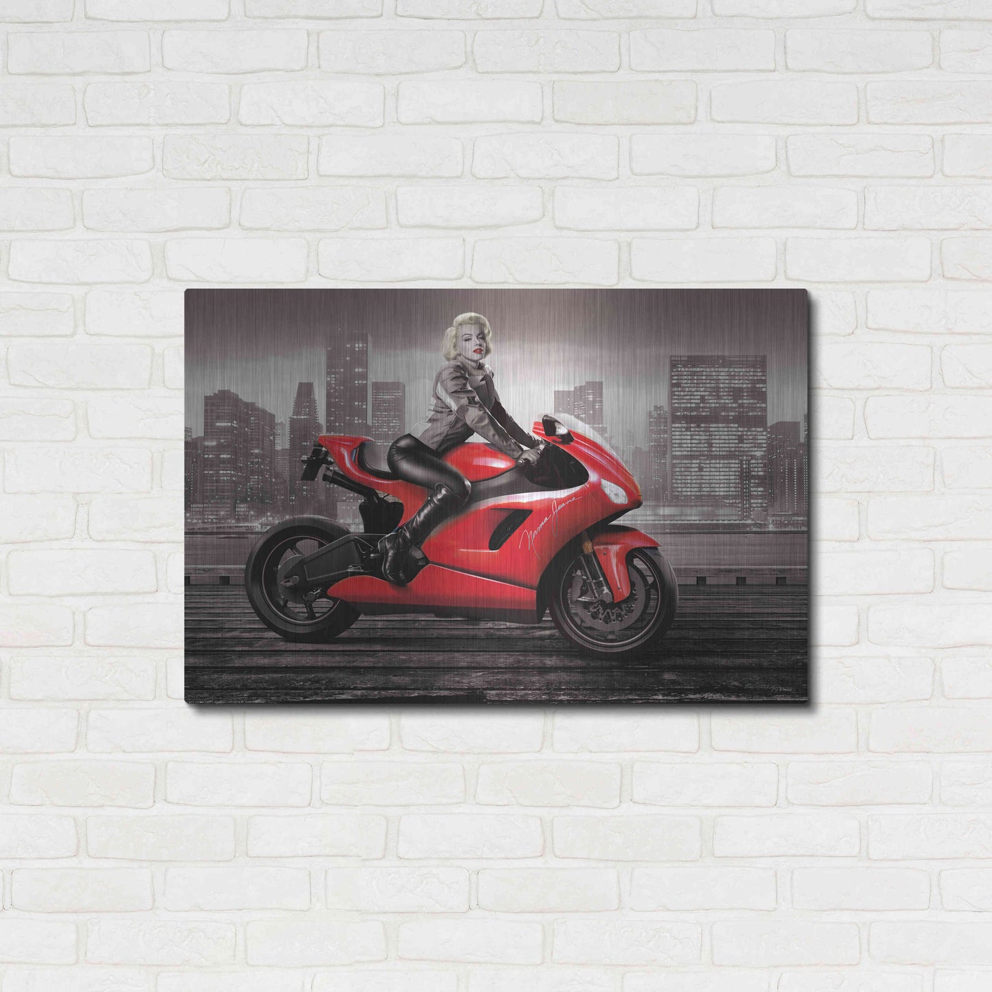 Luxe Metal Art 'Marilyn's Ride BW' by JJ Brando, Metal Wall Art,36x24