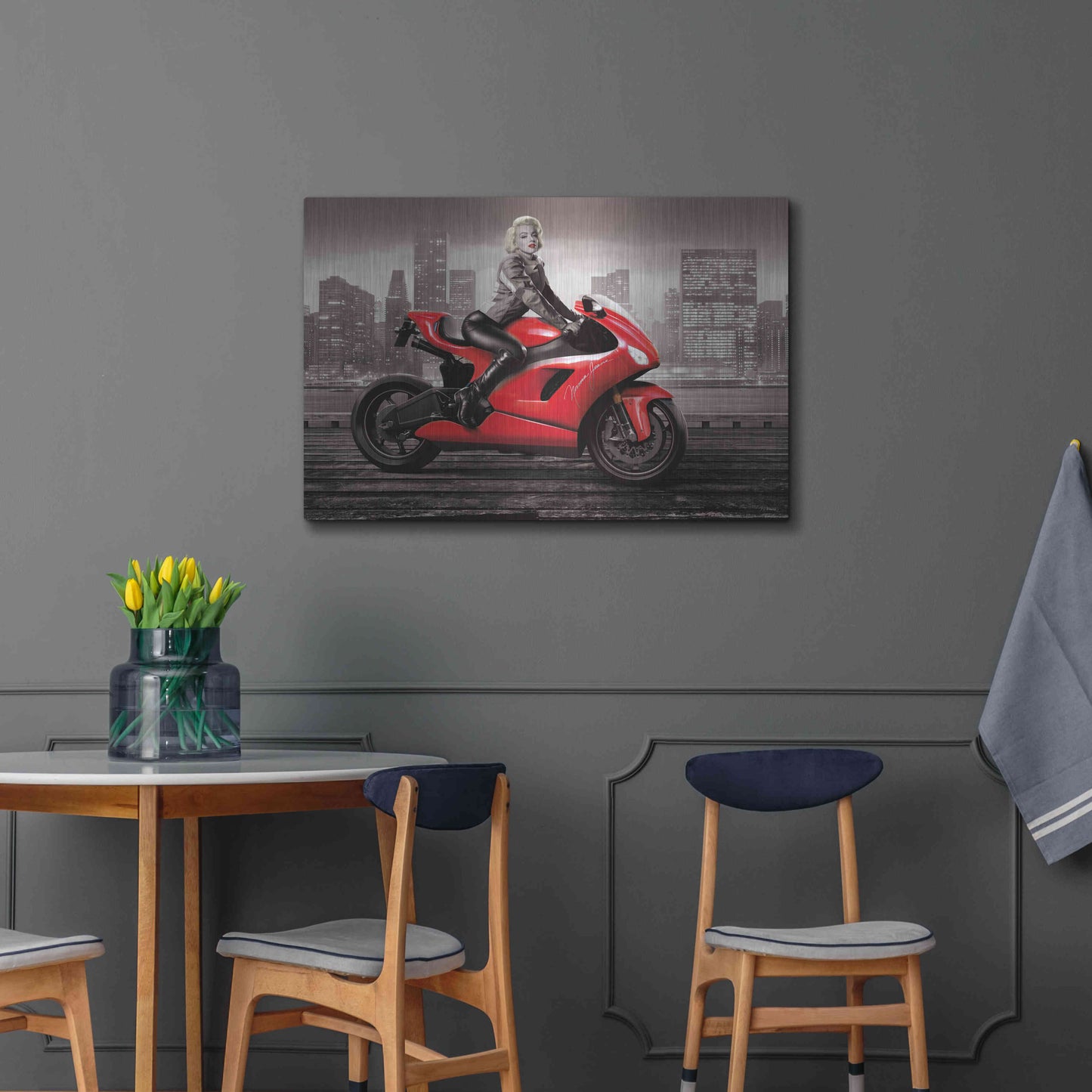 Luxe Metal Art 'Marilyn's Ride BW' by JJ Brando, Metal Wall Art,36x24