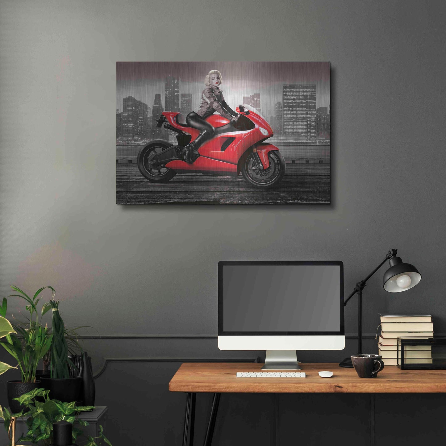 Luxe Metal Art 'Marilyn's Ride BW' by JJ Brando, Metal Wall Art,36x24