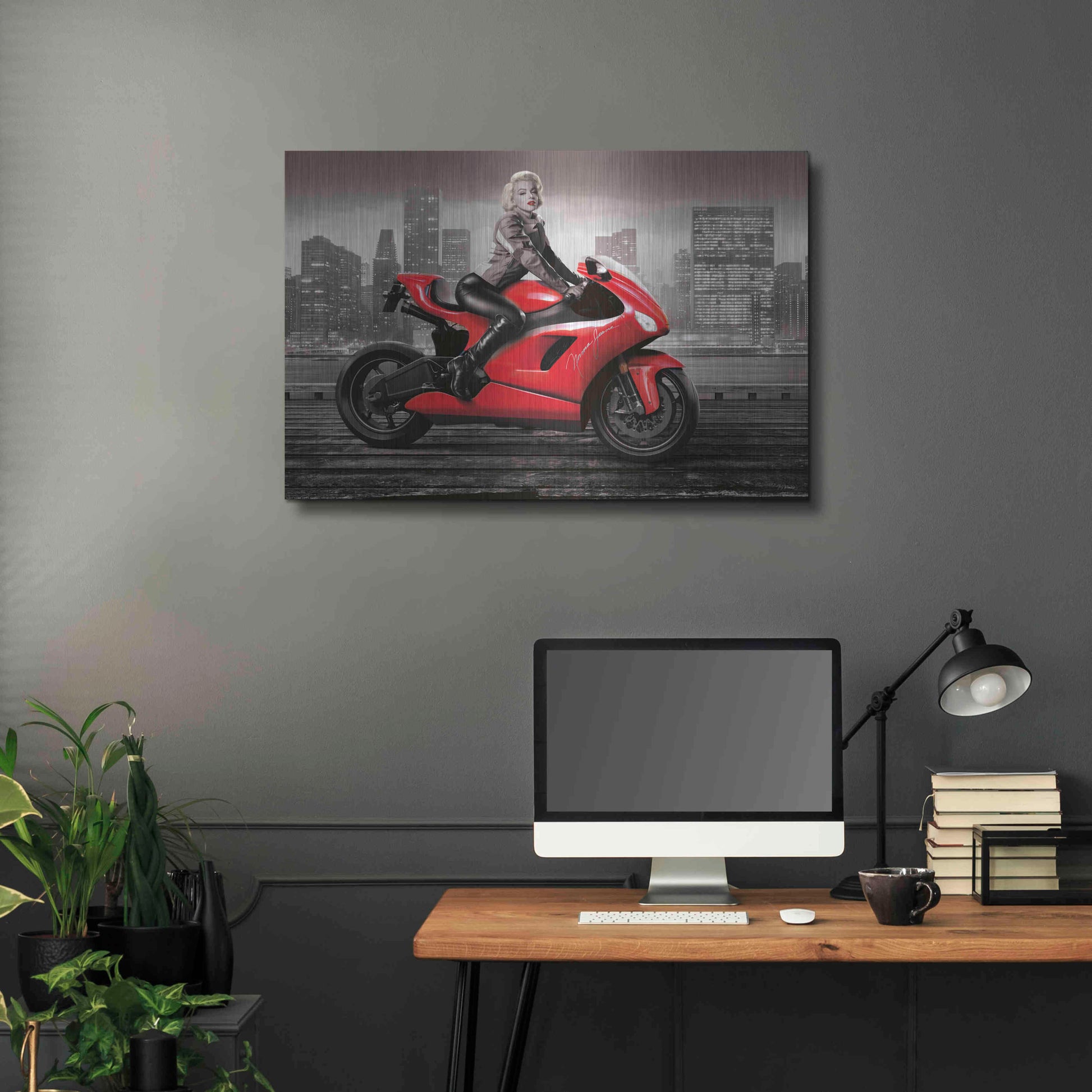 Luxe Metal Art 'Marilyn's Ride BW' by JJ Brando, Metal Wall Art,36x24