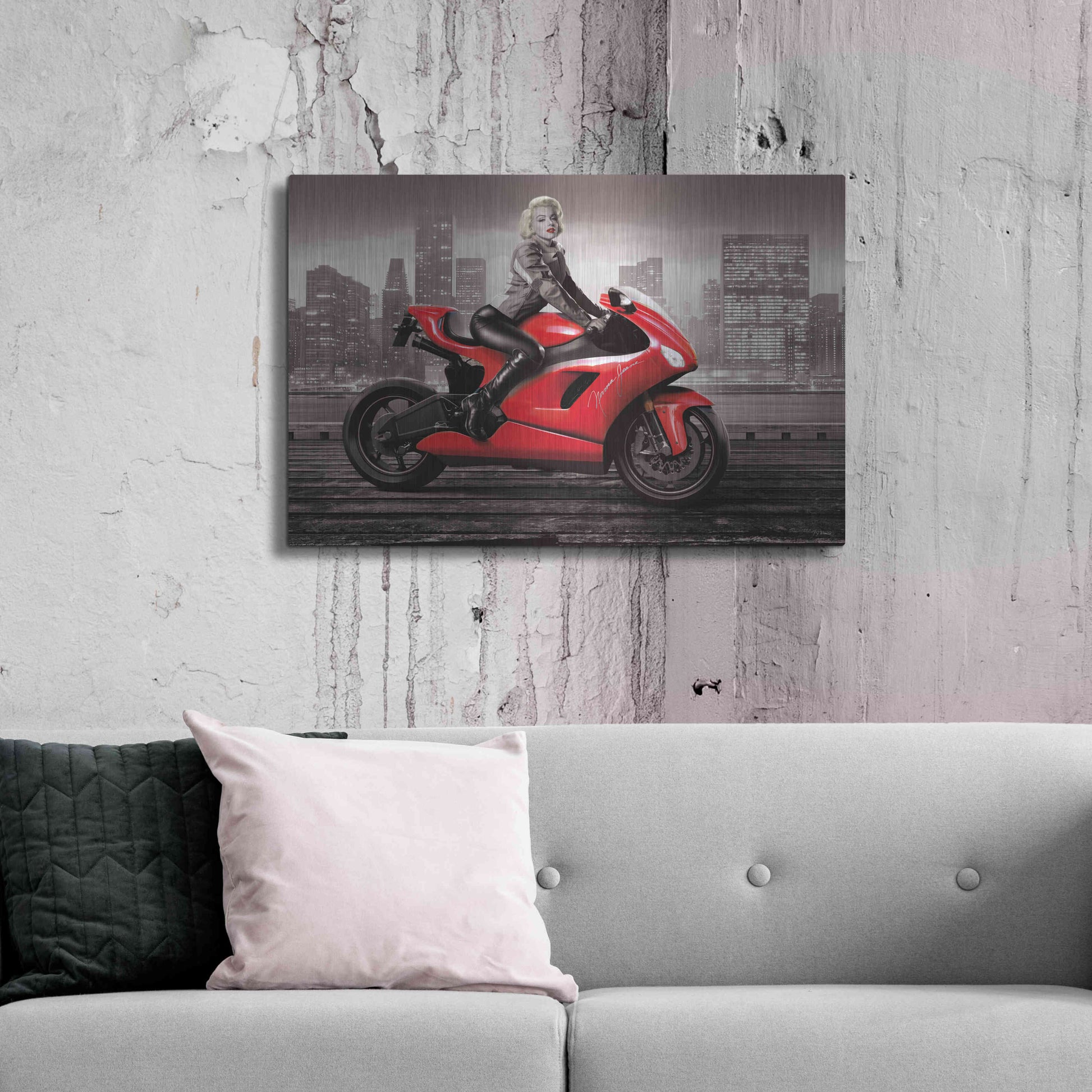 Luxe Metal Art 'Marilyn's Ride BW' by JJ Brando, Metal Wall Art,36x24