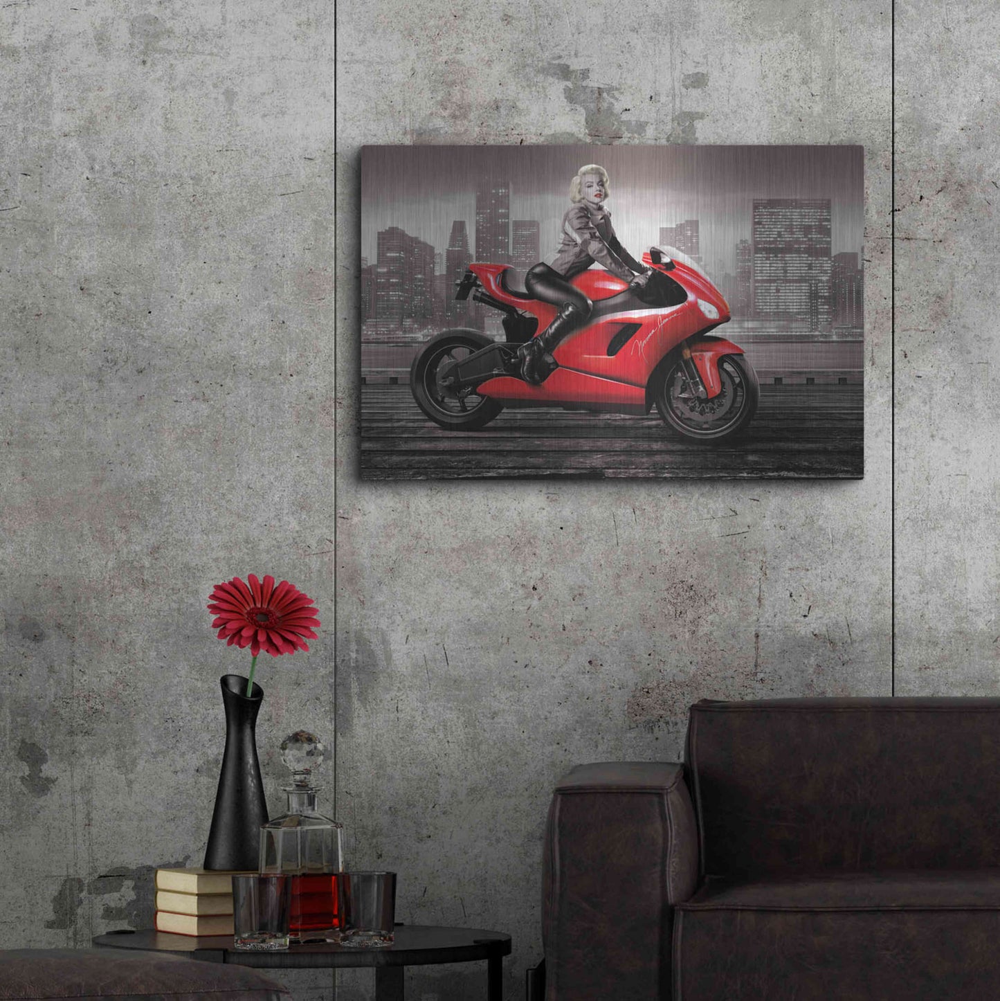 Luxe Metal Art 'Marilyn's Ride BW' by JJ Brando, Metal Wall Art,36x24