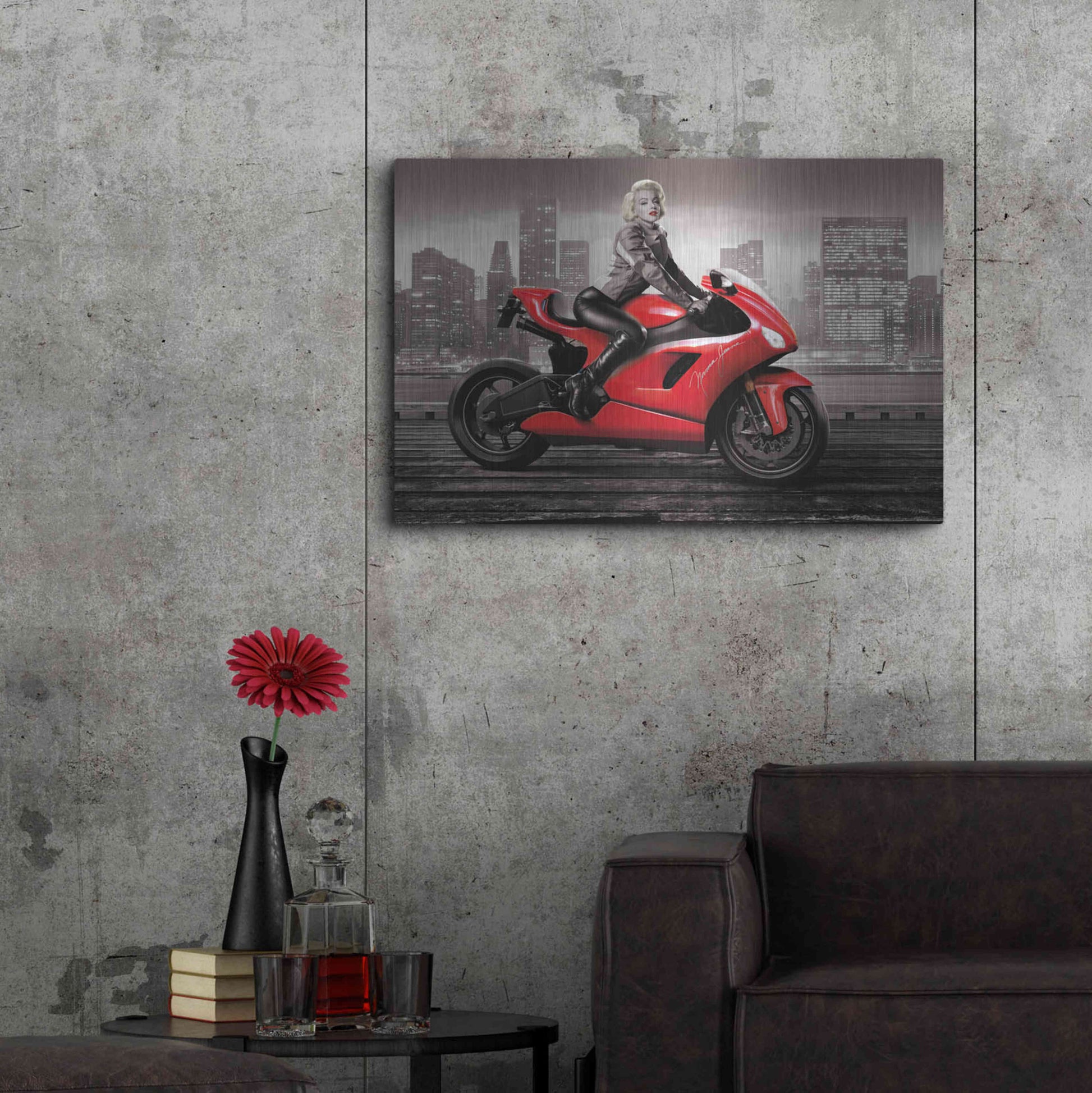 Luxe Metal Art 'Marilyn's Ride BW' by JJ Brando, Metal Wall Art,36x24
