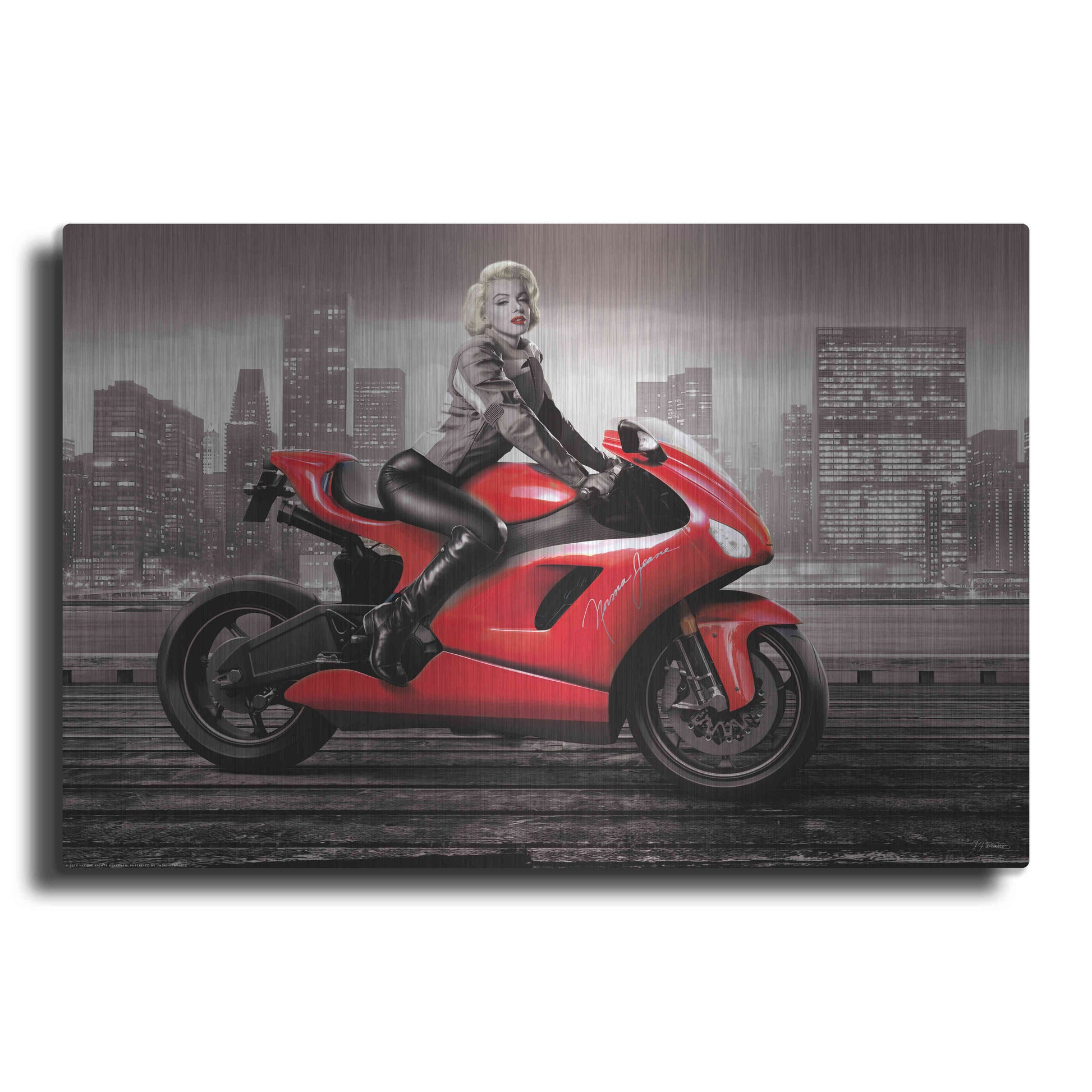Luxe Metal Art 'Marilyn's Ride BW' by JJ Brando, Metal Wall Art