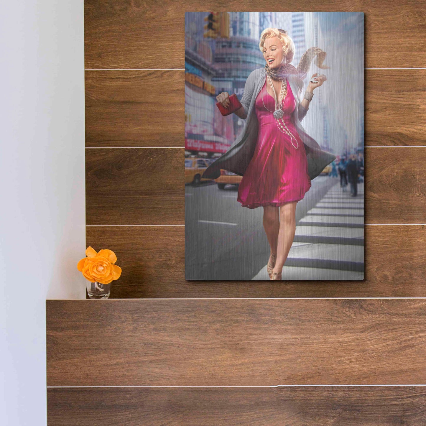 Luxe Metal Art 'Marilyn In The City' by JJ Brando, Metal Wall Art,12x16