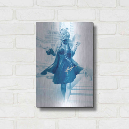 Luxe Metal Art 'Marilyn In The City Blue' by JJ Brando, Metal Wall Art,12x16