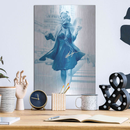 Luxe Metal Art 'Marilyn In The City Blue' by JJ Brando, Metal Wall Art,12x16