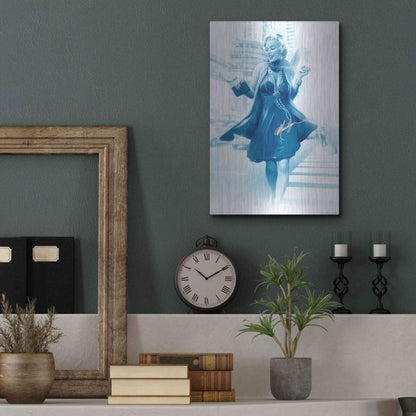 Luxe Metal Art 'Marilyn In The City Blue' by JJ Brando, Metal Wall Art,12x16