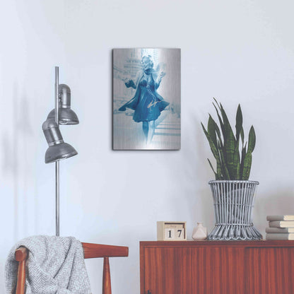 Luxe Metal Art 'Marilyn In The City Blue' by JJ Brando, Metal Wall Art,16x24