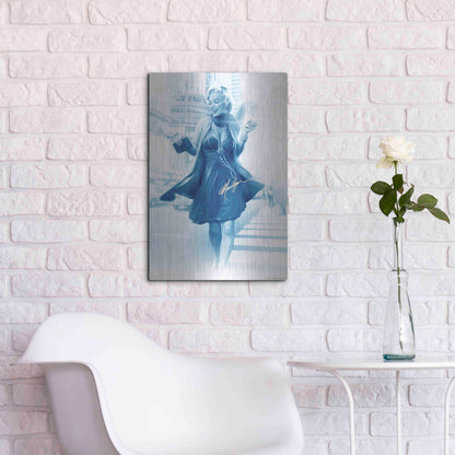 Luxe Metal Art 'Marilyn In The City Blue' by JJ Brando, Metal Wall Art,16x24