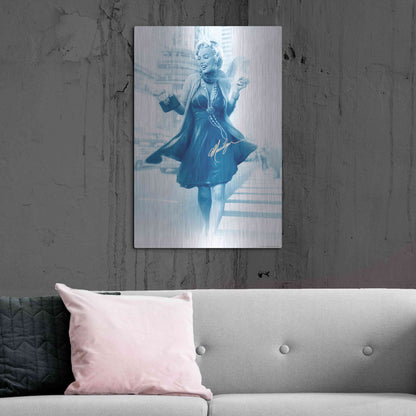 Luxe Metal Art 'Marilyn In The City Blue' by JJ Brando, Metal Wall Art,24x36