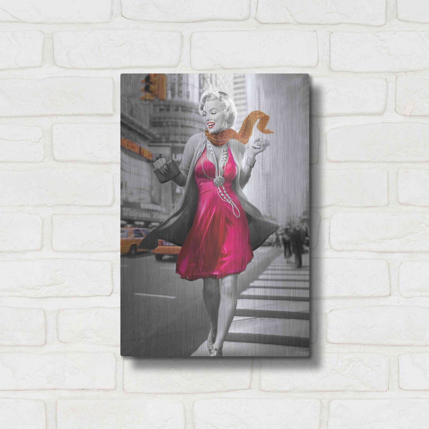 Luxe Metal Art 'Marilyn In The City BW' by JJ Brando, Metal Wall Art,12x16