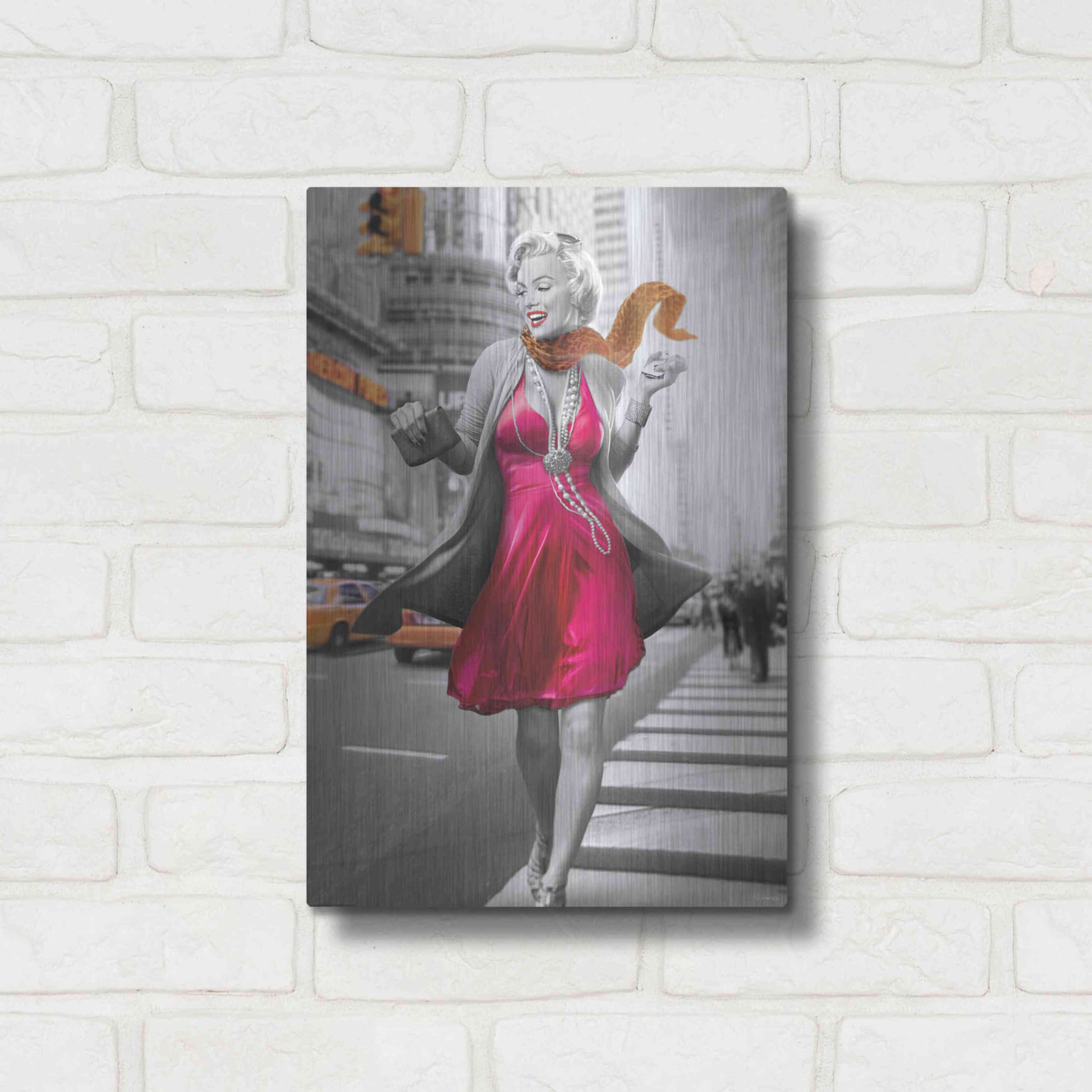 Luxe Metal Art 'Marilyn In The City BW' by JJ Brando, Metal Wall Art,12x16
