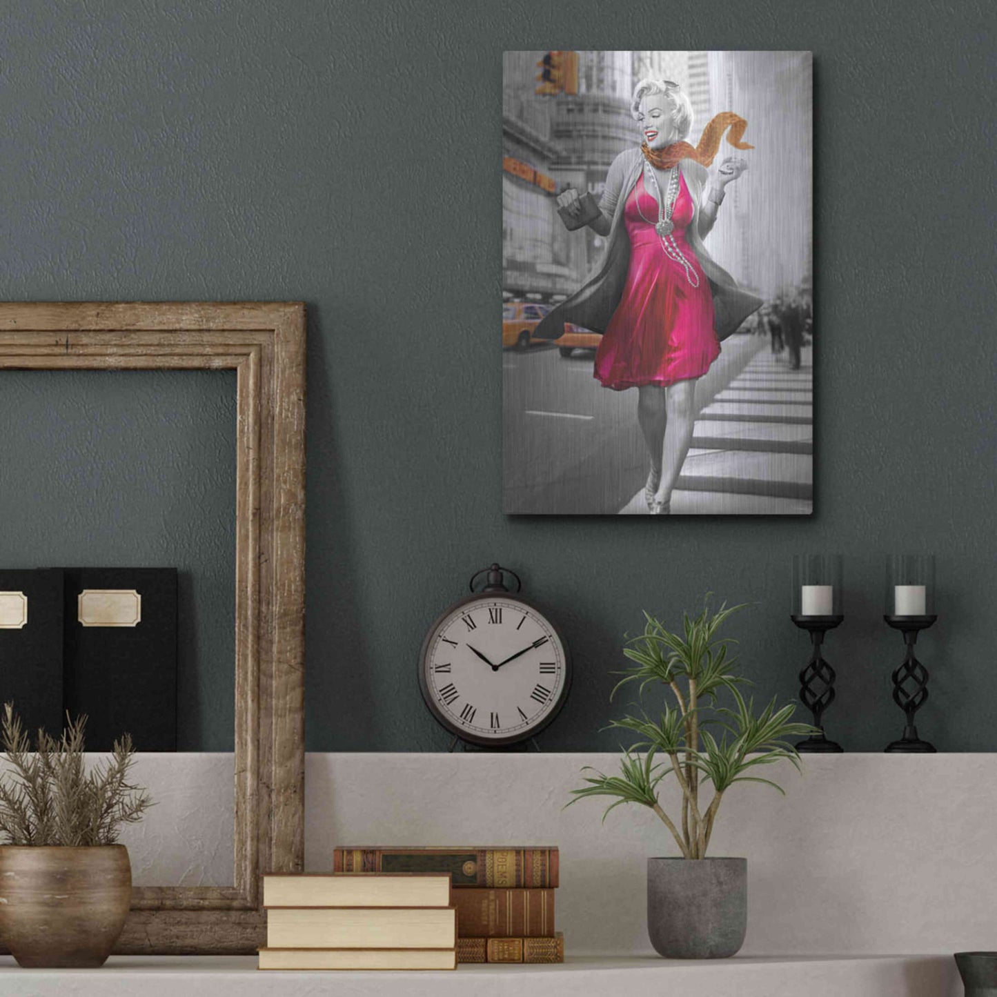 Luxe Metal Art 'Marilyn In The City BW' by JJ Brando, Metal Wall Art,12x16