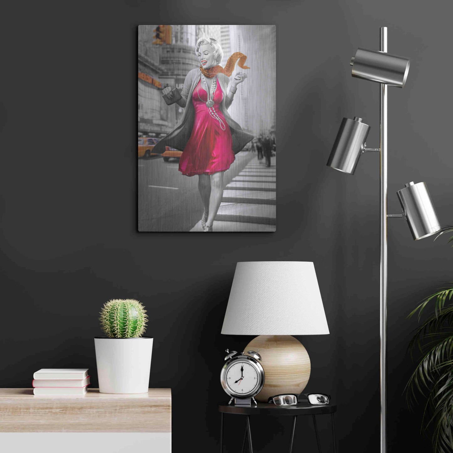 Luxe Metal Art 'Marilyn In The City BW' by JJ Brando, Metal Wall Art,16x24