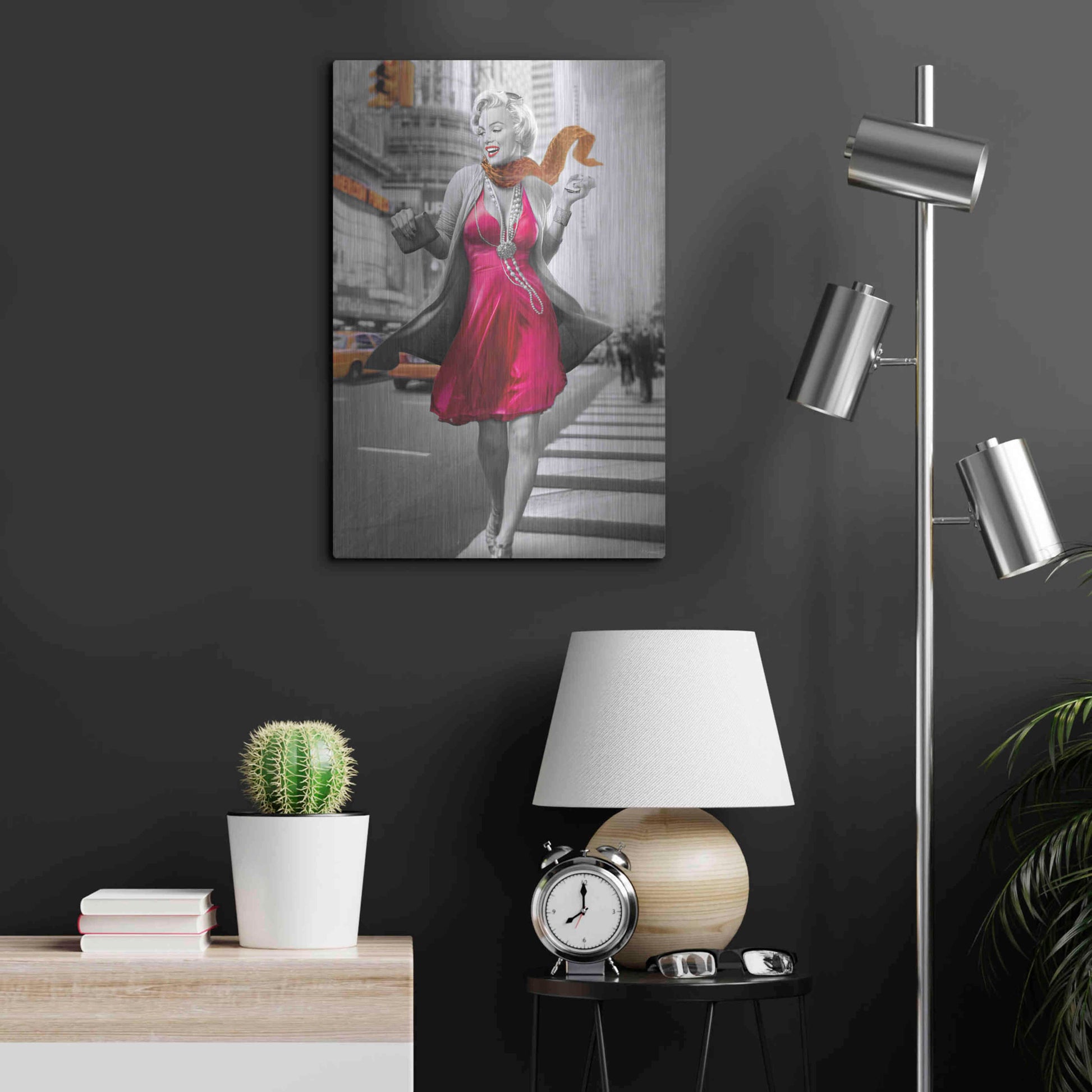 Luxe Metal Art 'Marilyn In The City BW' by JJ Brando, Metal Wall Art,16x24