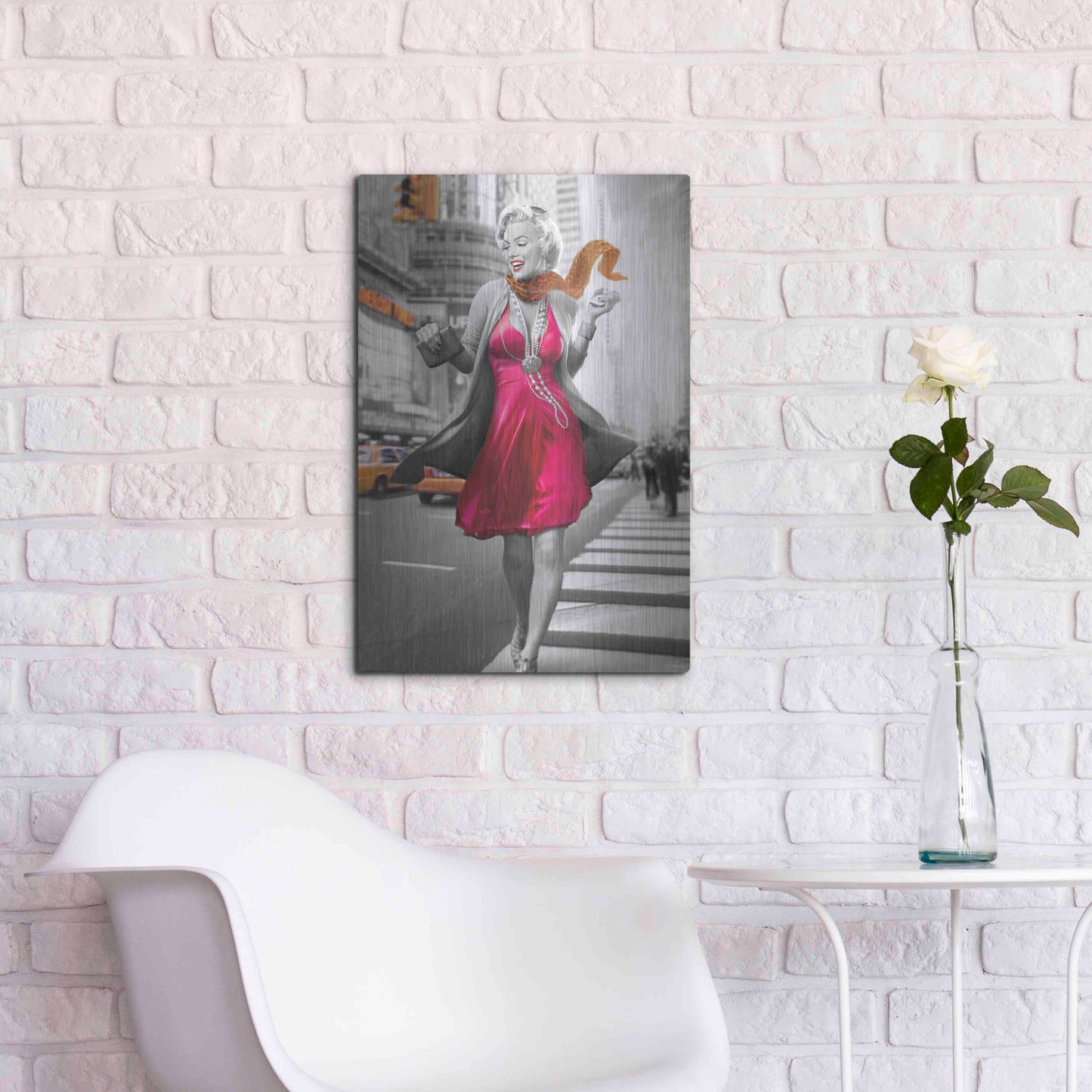Luxe Metal Art 'Marilyn In The City BW' by JJ Brando, Metal Wall Art,16x24