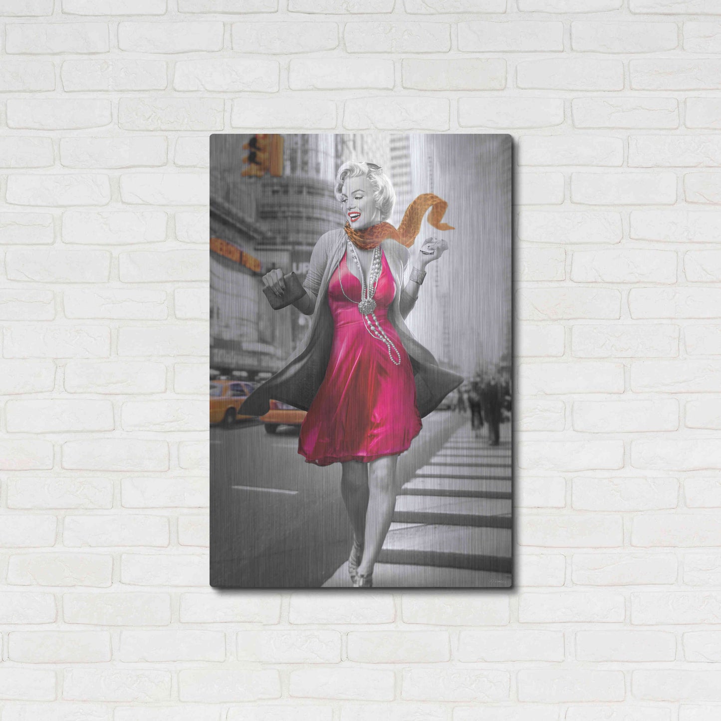 Luxe Metal Art 'Marilyn In The City BW' by JJ Brando, Metal Wall Art,24x36