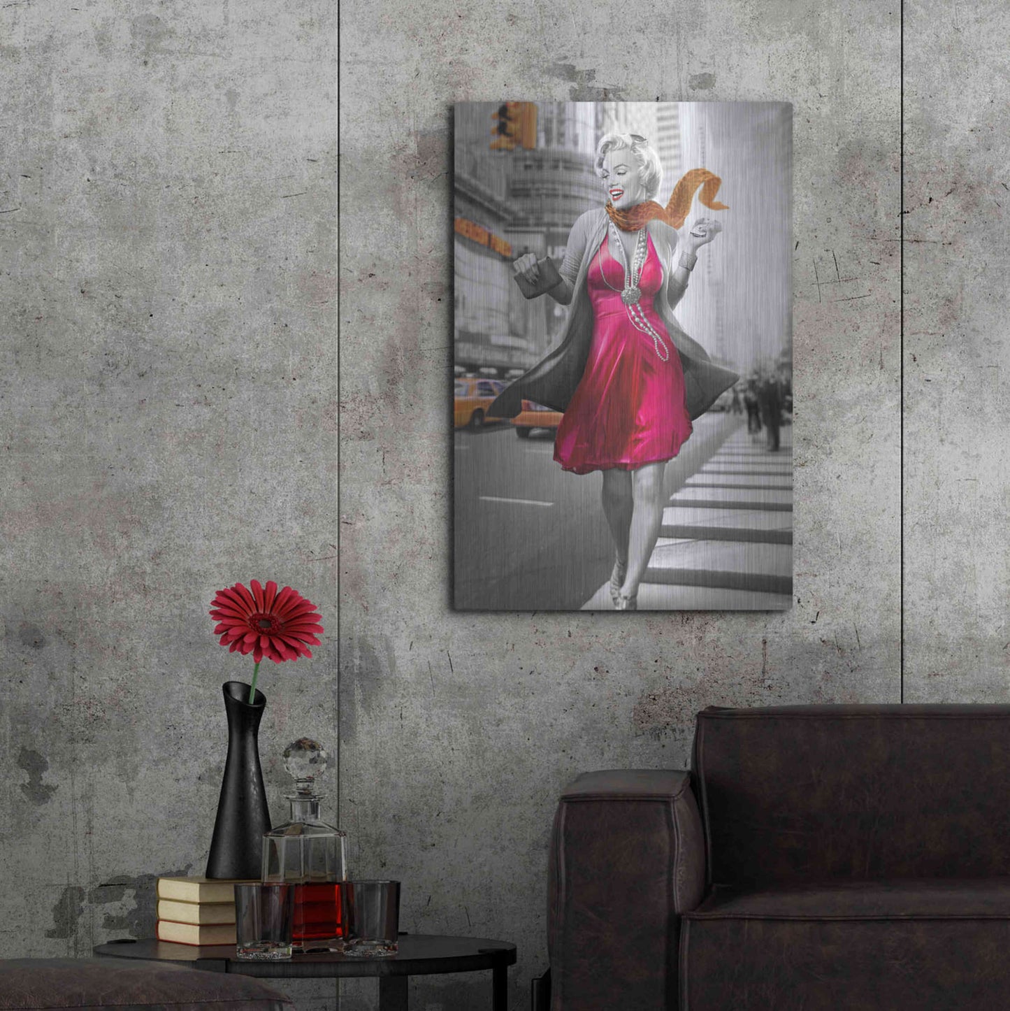 Luxe Metal Art 'Marilyn In The City BW' by JJ Brando, Metal Wall Art,24x36