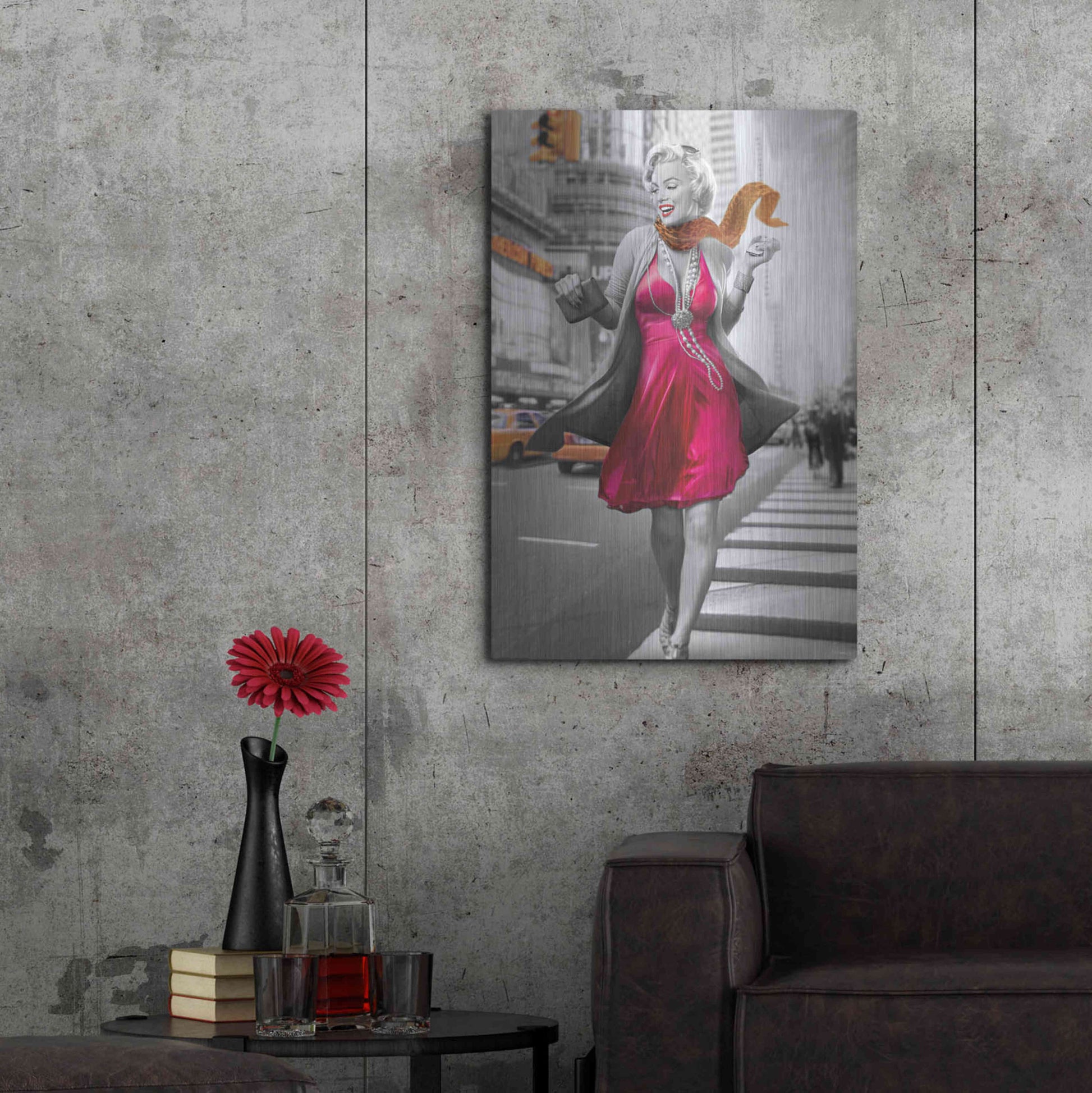 Luxe Metal Art 'Marilyn In The City BW' by JJ Brando, Metal Wall Art,24x36