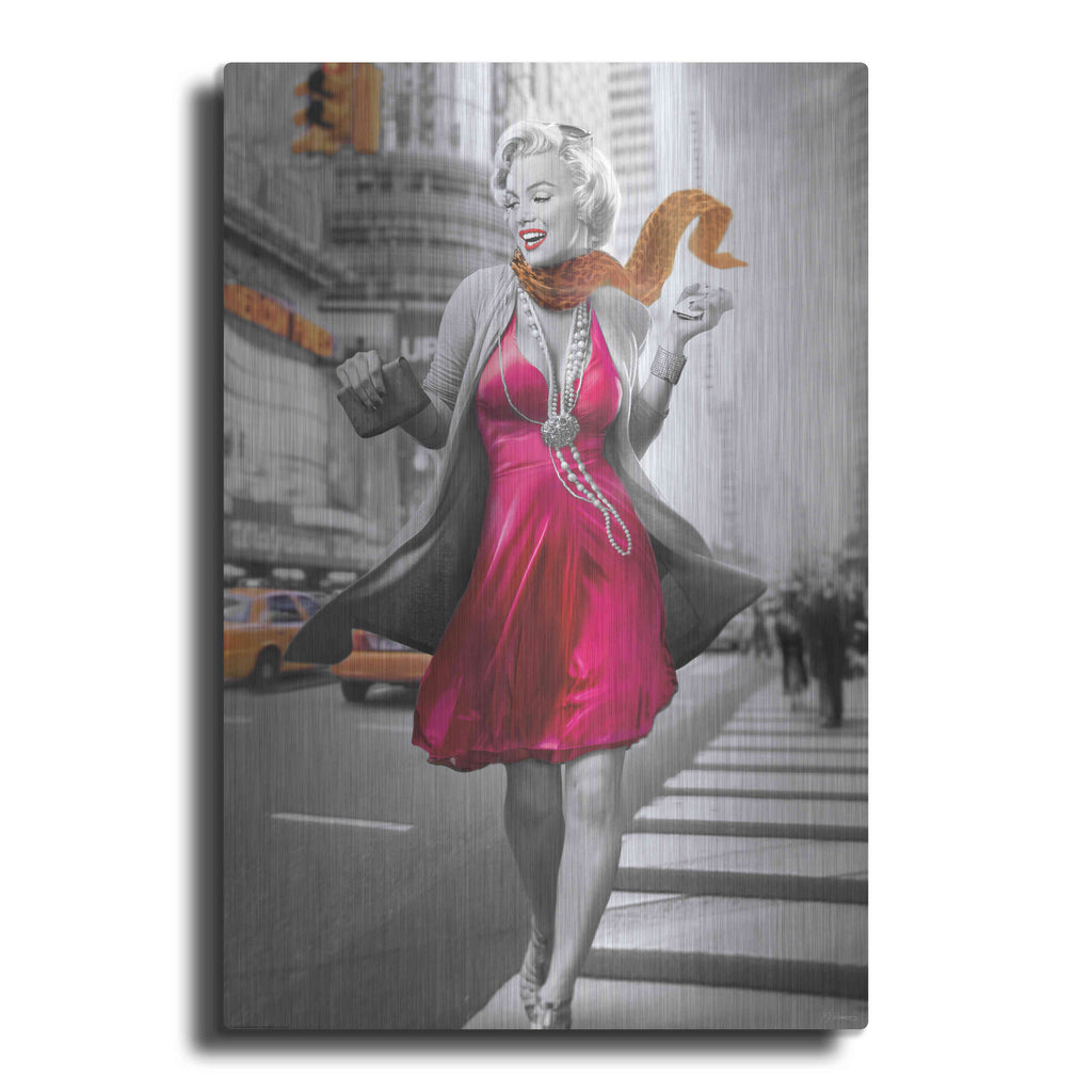 Luxe Metal Art 'Marilyn In The City BW' by JJ Brando, Metal Wall Art